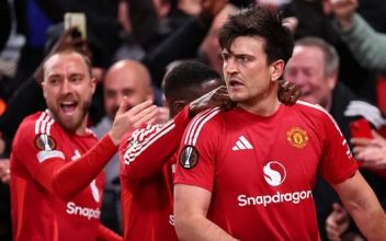 Harry Maguire celebration, man united vs lyon